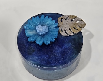 Handmade Resin Jar with Lid, Floral Trinket Box, Monstera Leaf Jewelry Holder, Decorative Keepsake Storage