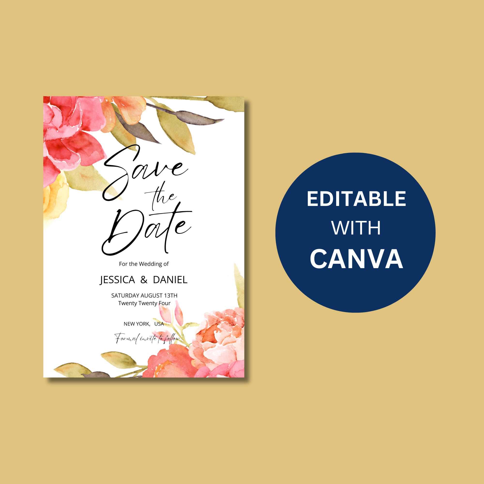 Watercolor Floral Save The Date Wedding Invite Template Floral Save The Date Template 