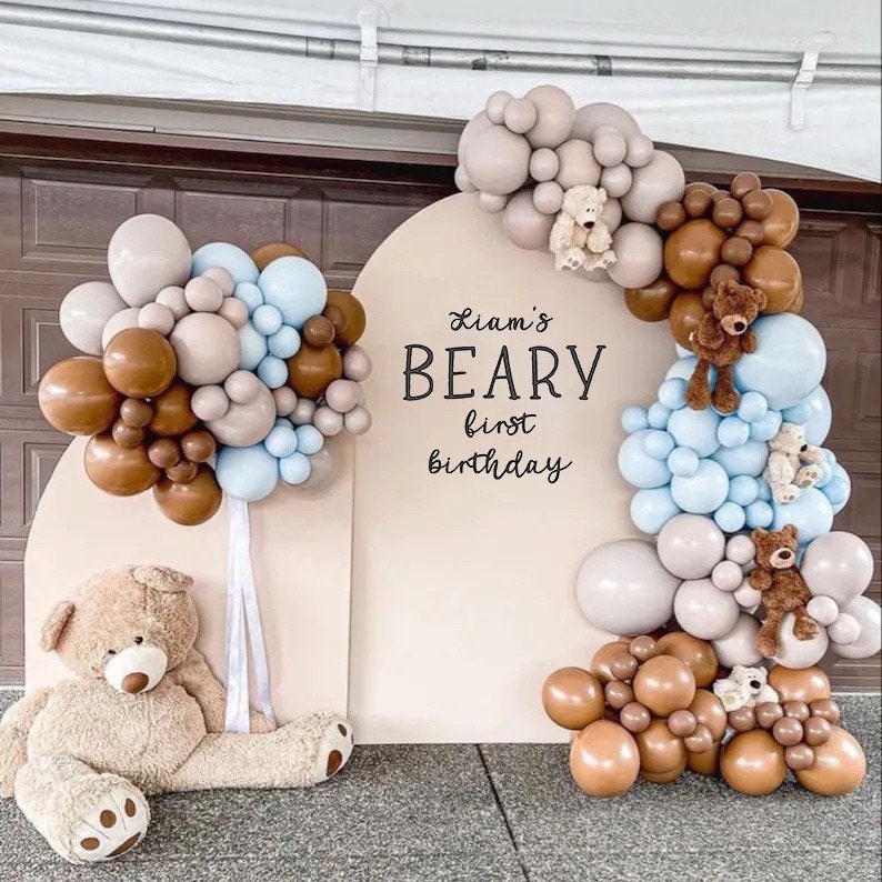 Beary First Iron-On Birthday Name Sign, Happy Birthday decal, Sign for Balloon Arch Backdrop panel, Personalized sign, Baby Boy 1st Birthday