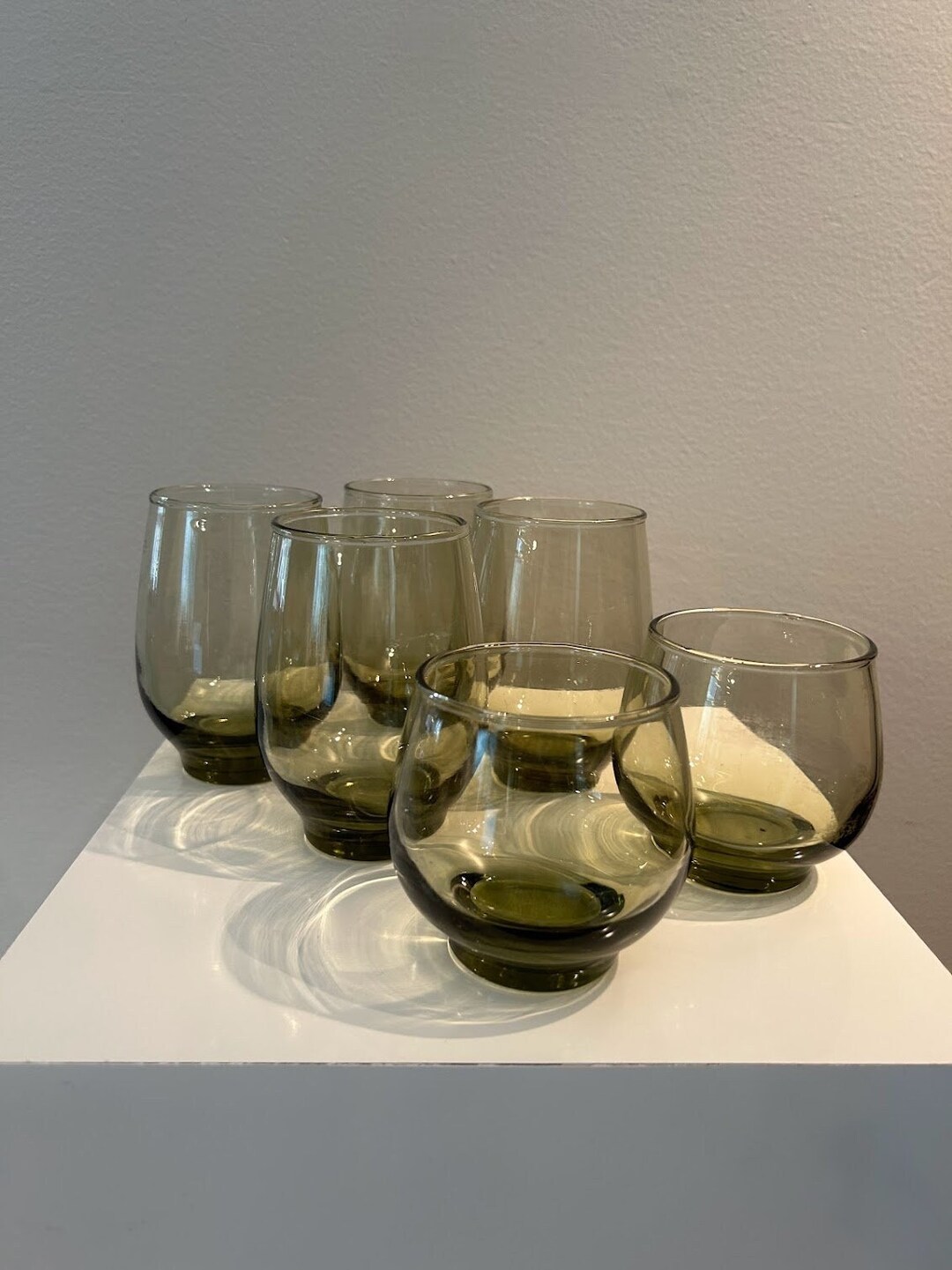 Vintage Libbey Tempo Smoked Avocado Green Drinking Glass Set Etsy