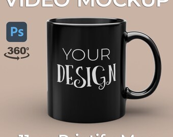 Animated Black Mug Mockup | Spinning 11oz Mug, Smart Layer (PSD Mp4)