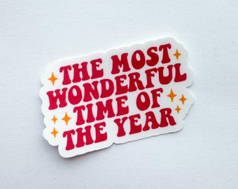 Feeststicker - groovy rode tekst en gouden glitters