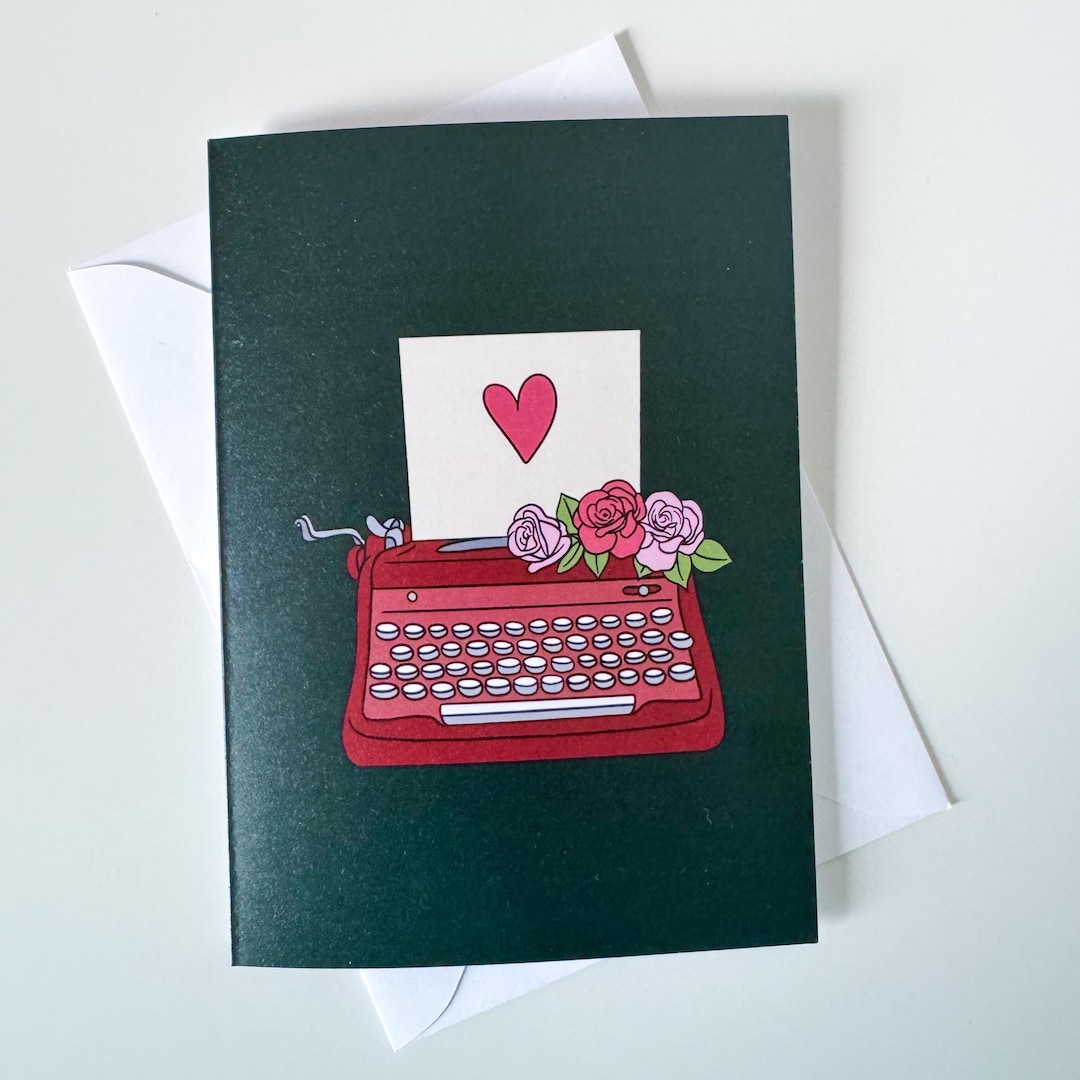 Typewriter Hand Drawn Valentine's Day Card - Etsy