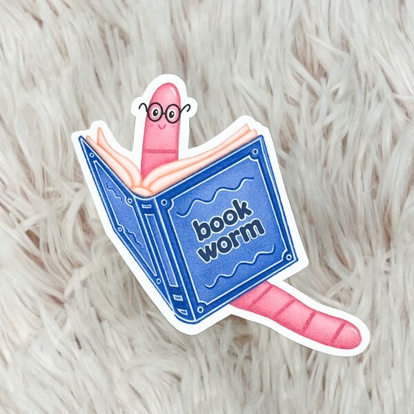 Book Worm Sticker // Bookish Water Resistant Sticker // Cute Matte Vinyl Sticker // Sticker for Laptop, Water Bottle, Kindle // Book Worm