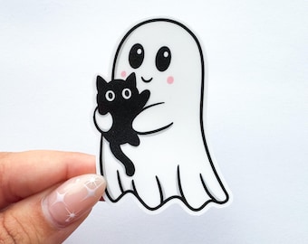 Adesivo fantasma con gatto nero