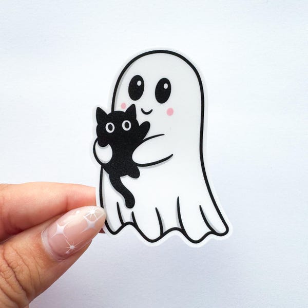 Ghost with Black Cat Sticker