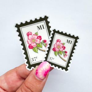 Michigan Apple Blossom Sticker | Vintage Inspired Botanical State Flower Stamp | Laptop Sticker