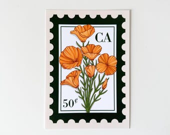 California Poppy Stamp Art Print | 4x6 and 5x7