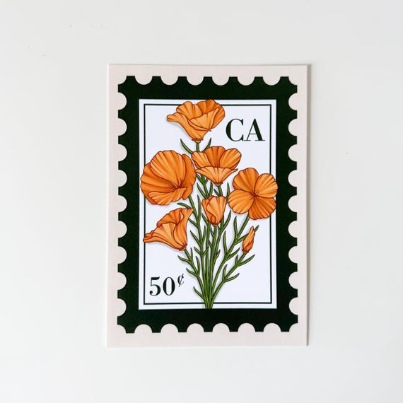 California Poppy Stamp Art Print | 4x6 and 5x7