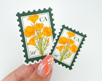California Poppy Sticker | Vintage Inspired Botanical State Flower Stamp | Laptop Sticker