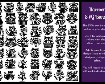 Raccoon Theme SVG Bundle (50 Individual SVG’s)