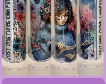 Just One More Chapter Tumbler: Stainless Steel, Watercolor Floral Book Lover