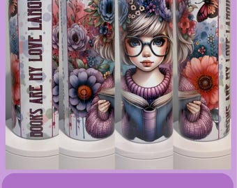 Book Lover Tumbler: "Books are my love language", Floral Watercolor (20oz)