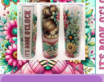 Book Lover Tumbler: Floral Girl Reading, 20 oz Skinny Stainless Steel