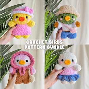 Crochet Birds Pattern Bundle – Duck, Mallard & Penguin with Clothes, Hats, and Bags – Digital Amigurumi PDF Pattern, Mix and Match Outfits
