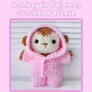 Crochet Monkey in Pajamas Pattern Amigurumi Plush with Clothing One Piece Bodysuit