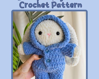 Crochet Bunny in Pajamas Pattern (Amigurumi Plushie with One Piece Bodysuit Clothing)