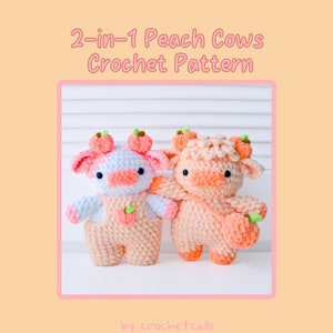 Bundel 2-in-1 perzikkoeien gehaakt patroon (Amigurumi Highland Cow overall tuinbroekkoe)