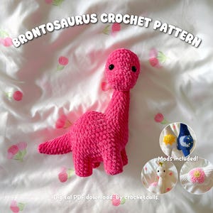 Brontosaurus Crochet Pattern PDF Plushie Dinosaur with Sun Moon and Flower Mods Amigurumi Low Sew Digital Pattern
