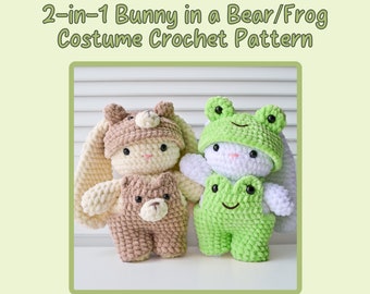 2-in-1 Crochet Bunny in a Bear/Frog Costume Pattern Bundle
