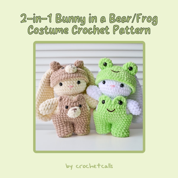 Lot 2 en 1 motif lapin au crochet dans un costume d'ours/grenouille