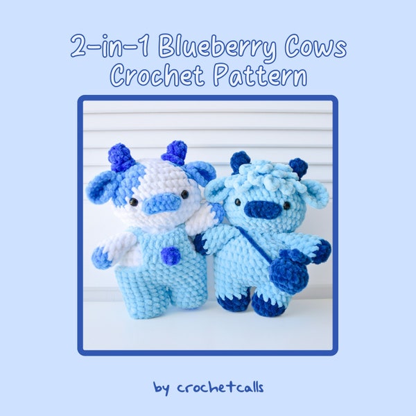 Zestaw wzorów szydełkowych 2 w 1: Krowy z jagodami (Amigurumi, krowa z szkockiego pastwiska, ogrodniczka)