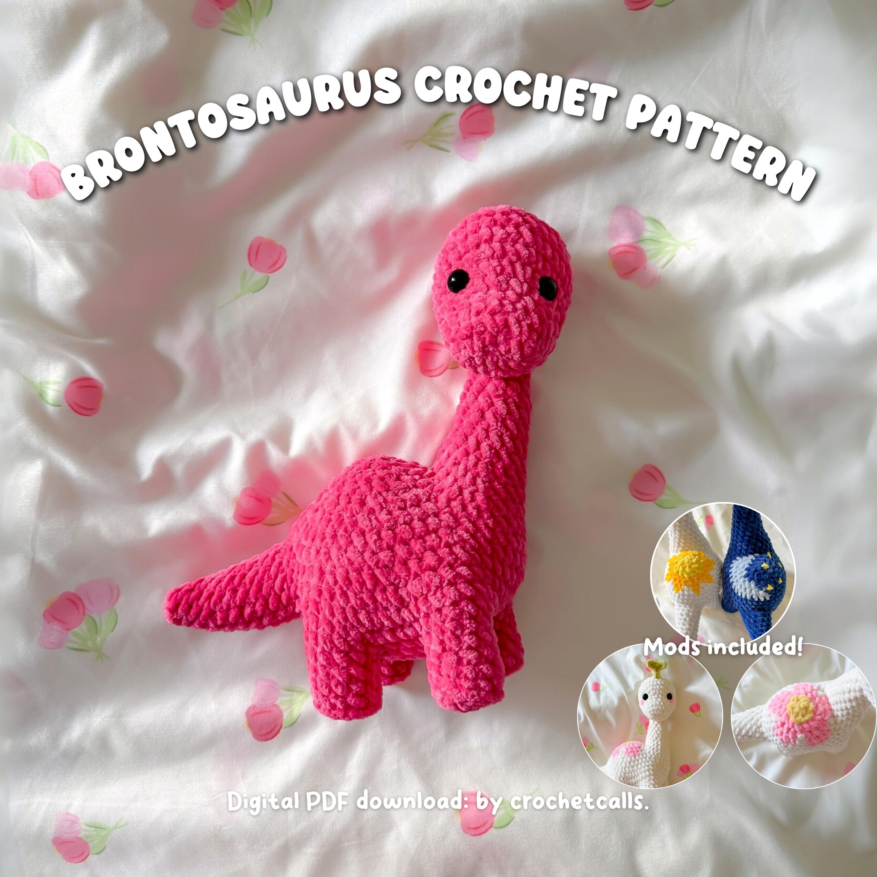 30 Brontosaurus Crochet Patterns for Cute Dino Gifts, Nursery Decor, and Plushies 11 Brontosaurus Crochet Pattern: Plushie Dinosaur with Sun, Moon, Flower Mods