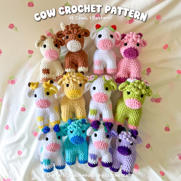 Stehende Kuh Häkelanleitung PDF - 12 in 1 Obst + Highland Kühe - Amigurumi häkeln
