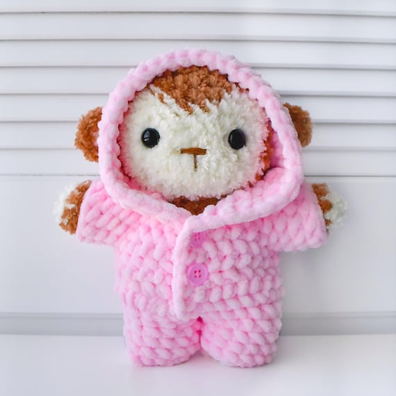 パジャマ姿のサルのかぎ針編み編みぐるみぬいぐるみ（洋服付き