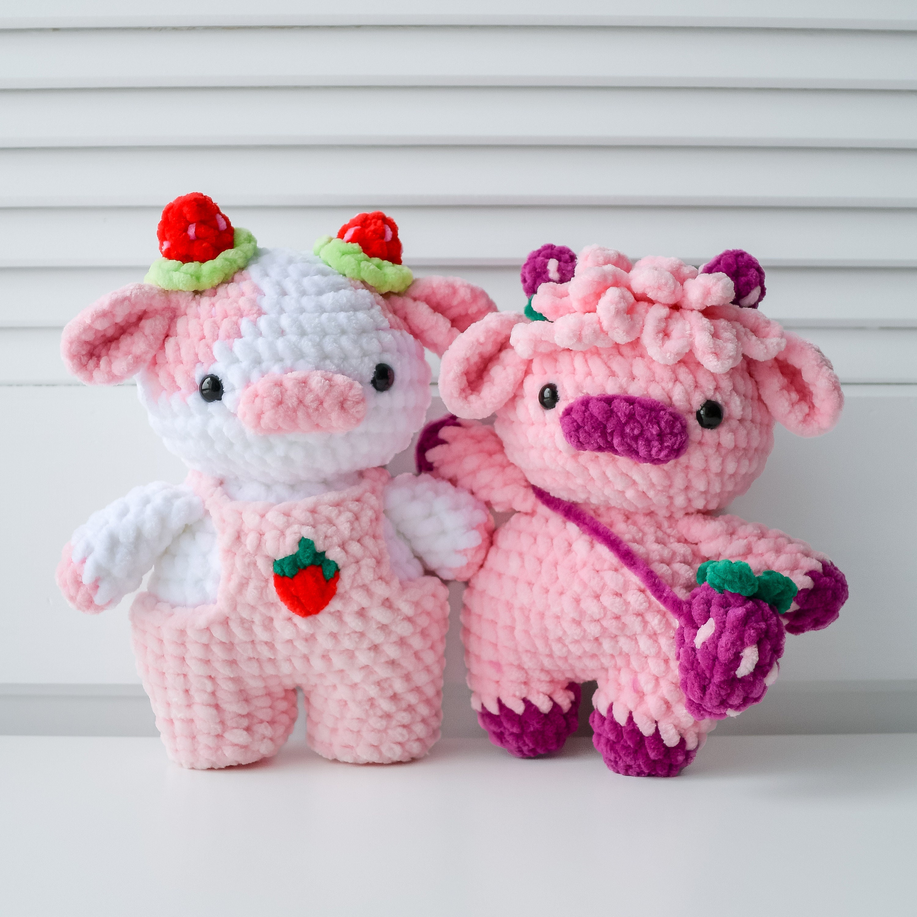 16 Strawberry Cow Crochet Patterns for Plushies, Loveys, and Blankets 14 10-in-1 Fruit Cows Crochet Pattern Bundle (Amigurumi
