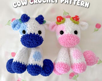 Fruit Cow Crochet Pattern | Strawberry and Blueberry Amigurumi Cows (PDF Download)