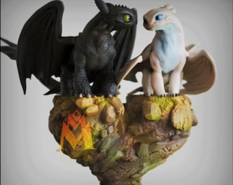 Toothie y Light Fierce Diorama de Cómo jugar con tu Dragon Abs Figura impresa en 3D de resina de 12K de alta calidad, Fan Art, Estatua del dragón