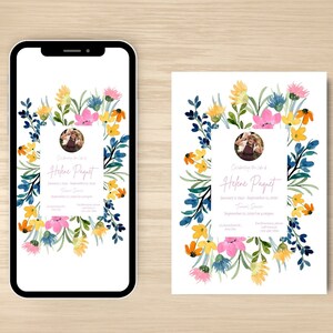 Carte commémorative aquarelle florale pour funérailles, faire-part funéraire numérique, modèle modifiable commémoratif, téléchargement immédiat