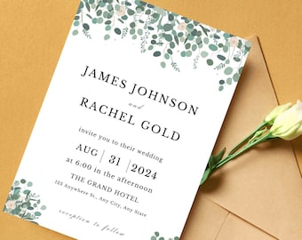 Botanical Wedding Timeline Editable Template, Minimalist Wedding Invitation, Ceremony Program Instant Download