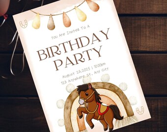 Horse Birthday Party Invitation, Pony Party Invitation  , Puppy Pawty Invite Editable Template, Instant Download