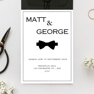 Black Papillon ceremonie programma, bruidegoms Lgbt bruiloft uitnodiging, elegante Gay Wedding tijdlijn kaart, Instant Download