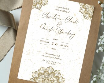 Luxury Bronze Floral Wedding Timeline invitation, Wedding Day Announcement Printable, Ceremony Program Instant Download
