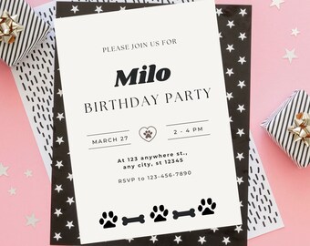 Modello di invito alla festa di compleanno del cane, modello modificabile Doggy Pawty, invito alla festa di compleanno dell'animale domestico, DOWNLOAD immediato