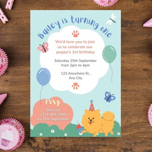 Dog Birthday Party Invitation Template, Puppy Party Invite , Pet Birthday Pawty Invitation Editable Template