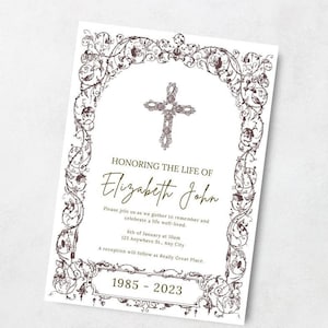 Carta commemorativa funebre moderna, invito funebre digitale, modello modificabile commemorativo moderno, carta di lutto