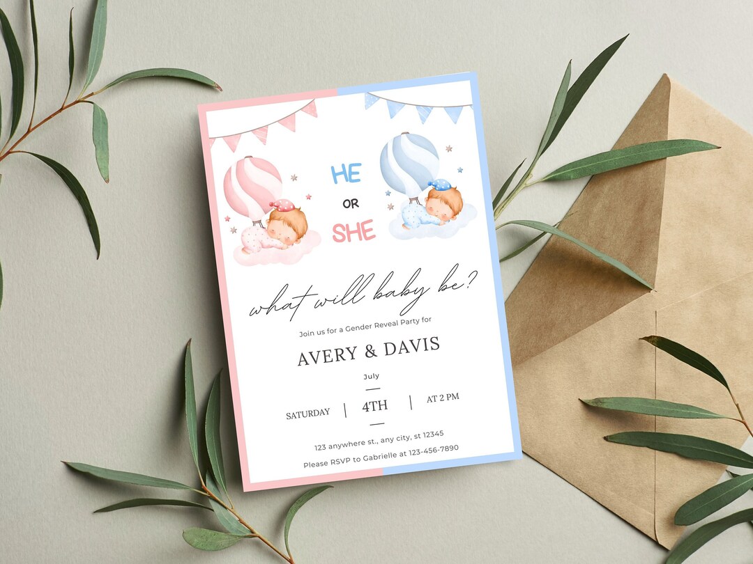 Digital Pregnancy Announce, Baby Reveal Card, Pink and Blue Gender ...