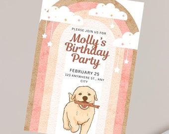 Dog Birthday Party Invitation, Boho Pet Birthday Invite , Puppy Pawty Invitation Editable Template, Instant Download