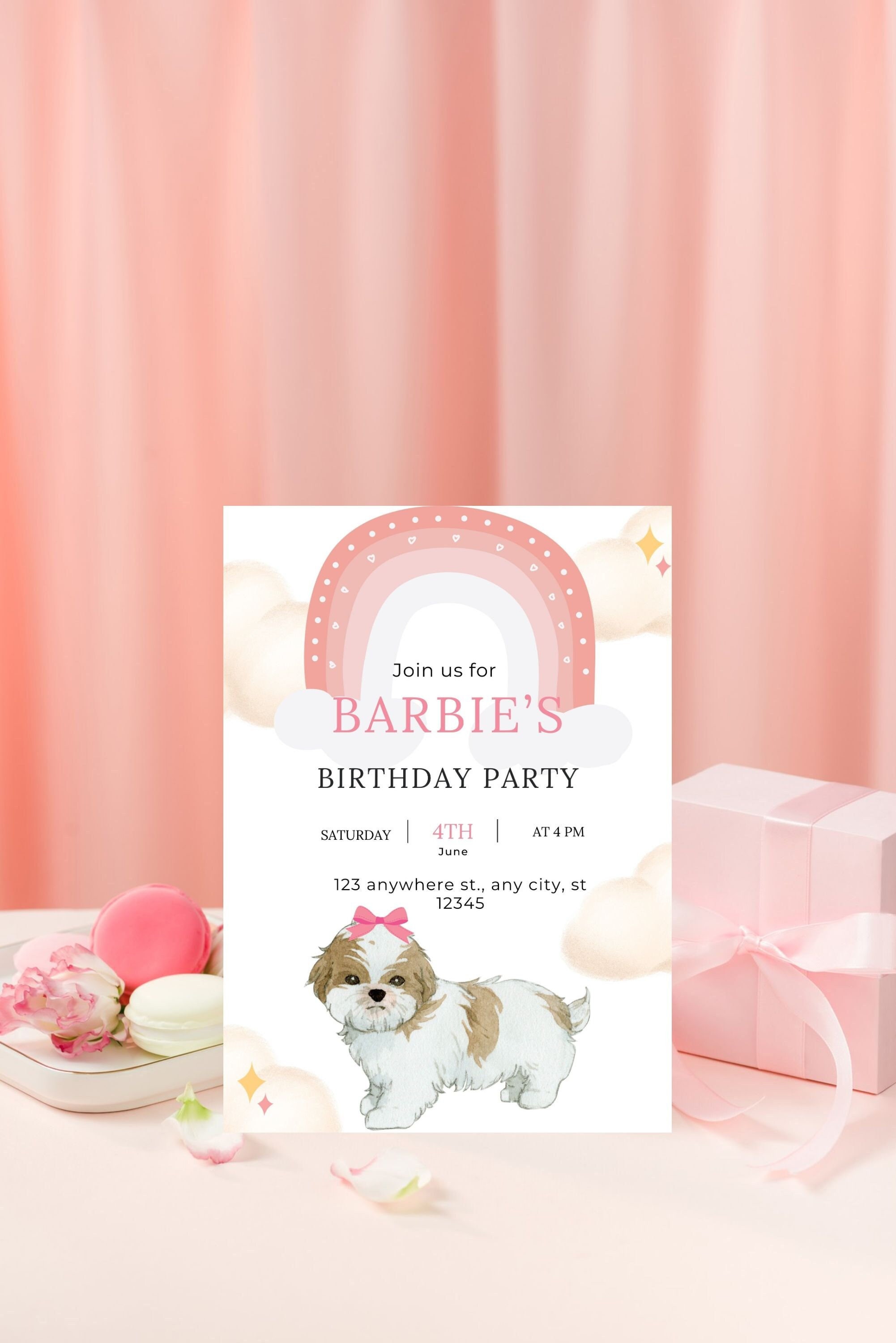 Dog Birthday Party Invitation, Pink Pet Birthday Invite , Puppy Pawty ...