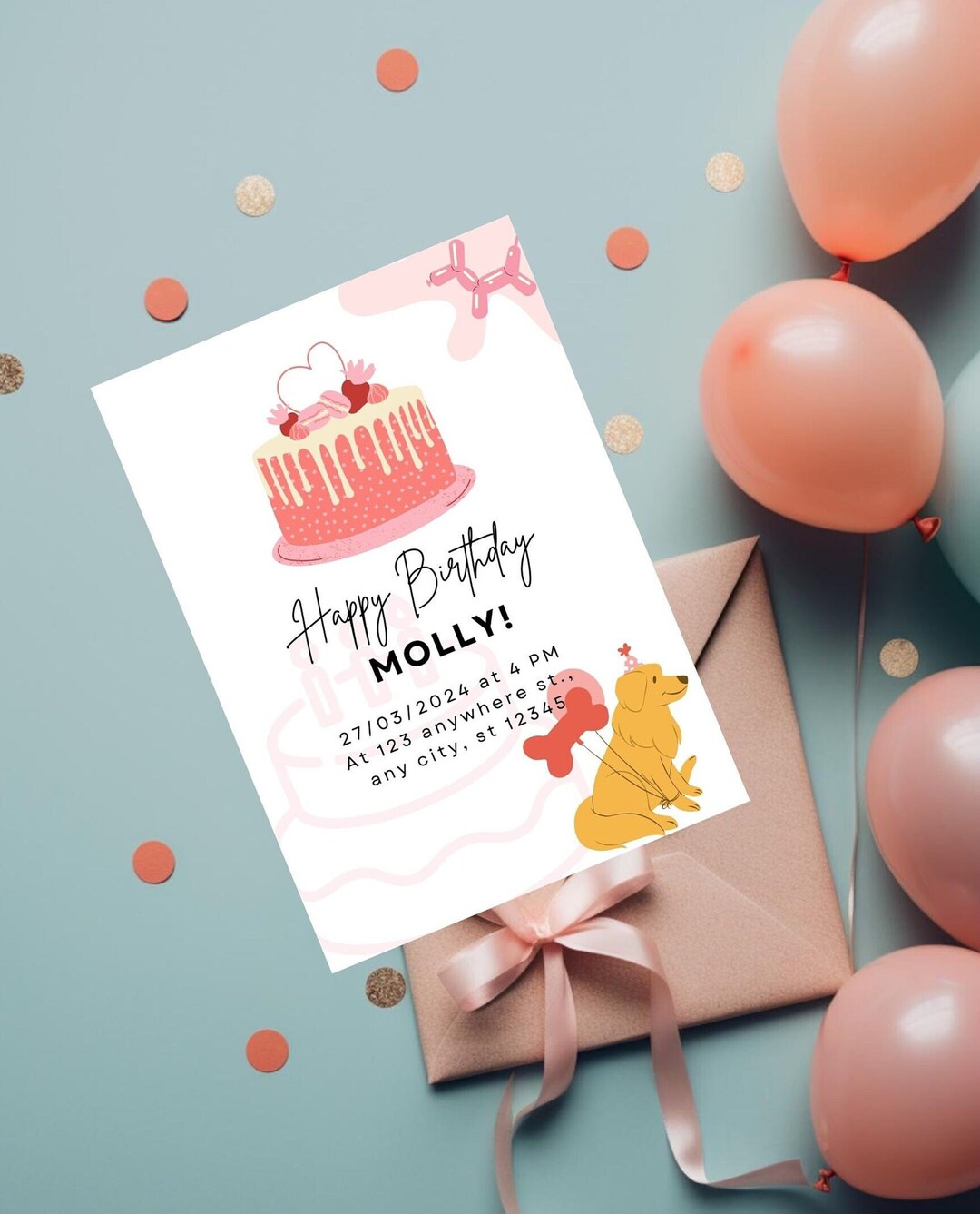 Dog Birthday Party Invitation Template Lets Pawty Pet Birthday - Etsy