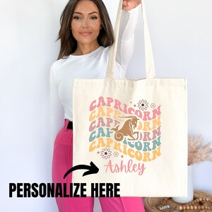 Personalized Retro Zodiac Tote Bag Custom Capricorn Birthday Gift Capricorn Bag Gift for Capricorn Zodiac Astrology Horoscope Lover Gift