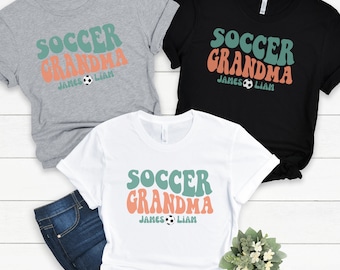 Custom Retro Soccer Grandma TShirt with grandkids names, Personalized sport shirt, Custom grandma gift, gift for grandma, grandma birthday