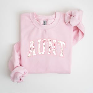 Sudadera de tía, camiseta de tía, regalo para tía, camiseta de tía con letras universitarias, anuncio de nuevo bebé, sudadera floral para tía, regalo para cuñada