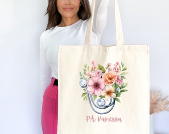 Personalized Physician Assistant Tote Bag Custom Physician Associate Gift Future PA PA Grad Student Gift PA Appreciation White Coat Present