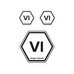 Adesivo de viagem com 2 letras do estado das Ilhas Virgens em formato hexagonal forma um formato de favo de mel legal ao adicionar outros estados juntos