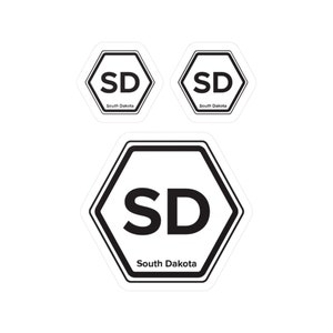 Adesivo de viagem estadual de 2 letras da Dakota do Sul em formato hexagonal forma um formato de favo de mel legal ao adicionar outros estados juntos